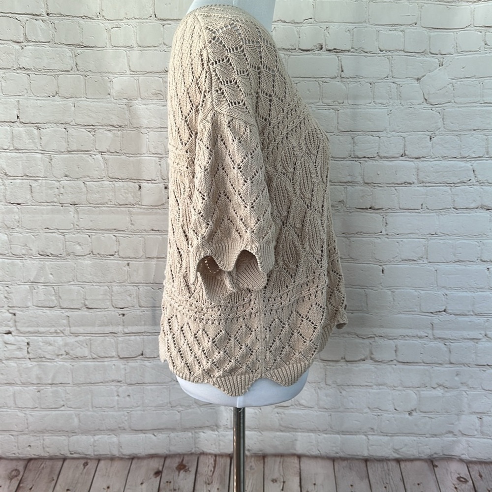 Splendid Beige Knit Short Sleeve Sweater size Large - Picture 2 of 7